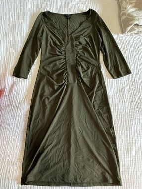 Moda International Olive Midi Dress with Front Ruching